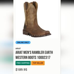 ARIAT Mens Rambler Earth Western Boots 12D